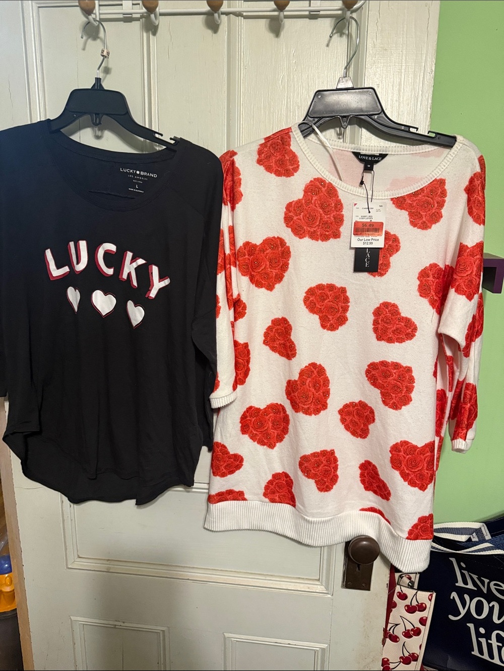 Lucky Brand Black Graphic Tee with White and Pink Lettering